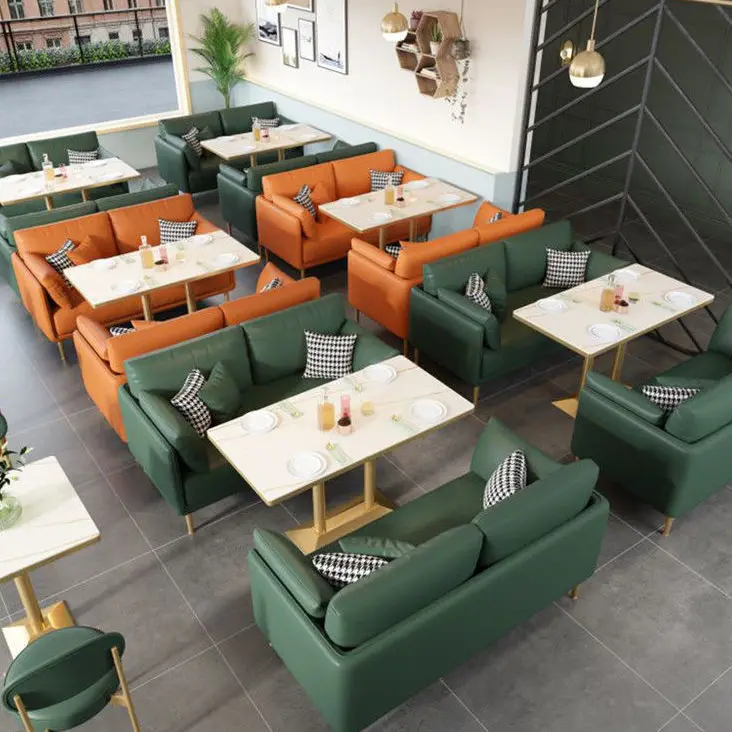 Wholesale board dining table Nordic marble dining table Breathable technology cloth sofa for restaurant