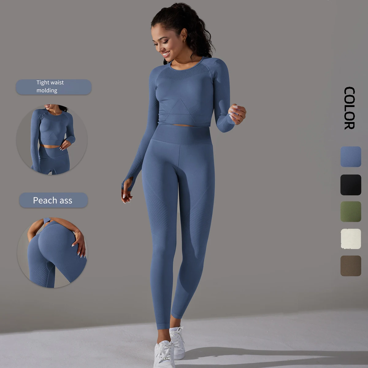Gym Fitness Long Sleeve Sweatshirt Activewear High Waist Leggings Gym Wear Sets Women Two Piece Yoga Set For Women Long Sleeve