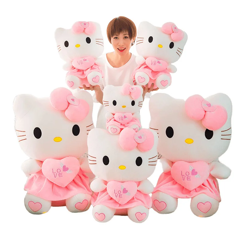 custom Hang tag label love heart cartoon hello KT cat animal doll Stuffed Soft Toy Gift for couple Children Birthday Christmas