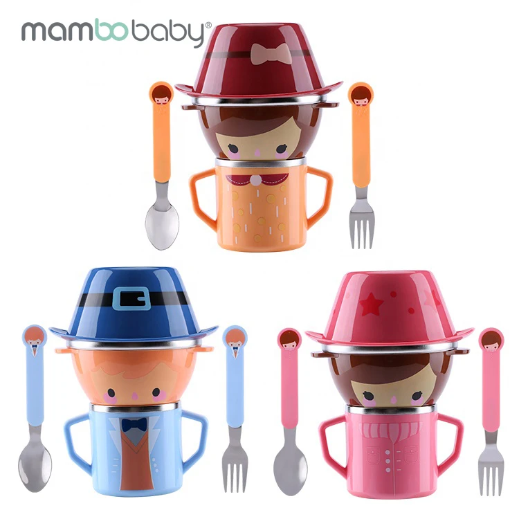  Детская посуда Mambobaby из нержавеющей стали миска для детского питания ложка набор миски кормления OEM ODM мультяшный стол