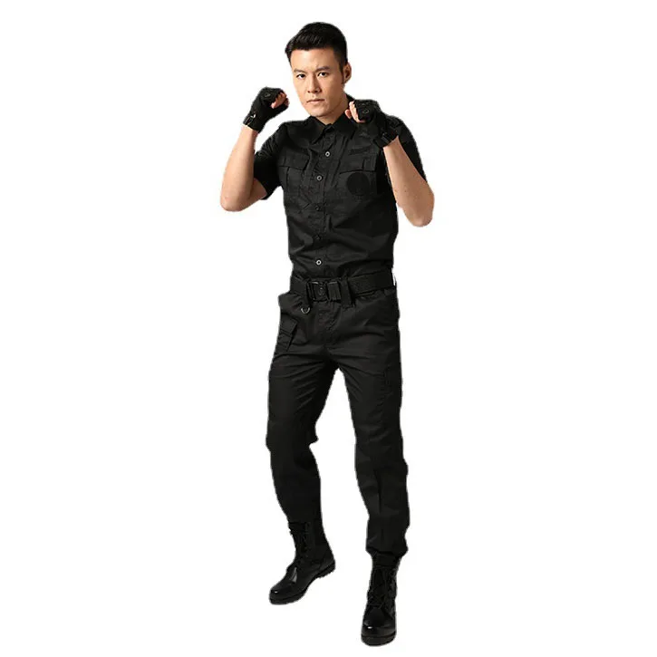 Sidiou Group Custom Police Black Cotton Short Sleeve Shirts And Pants Work Wear Tactical Military Security Guards Uniform Set