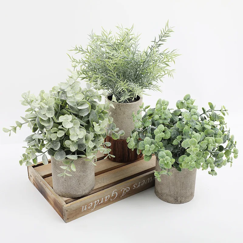 Decorative Indoor Living Room Small Green Pot Plastic Faux Plants And Flowers Potted Wholesale Artificial Plant For Home