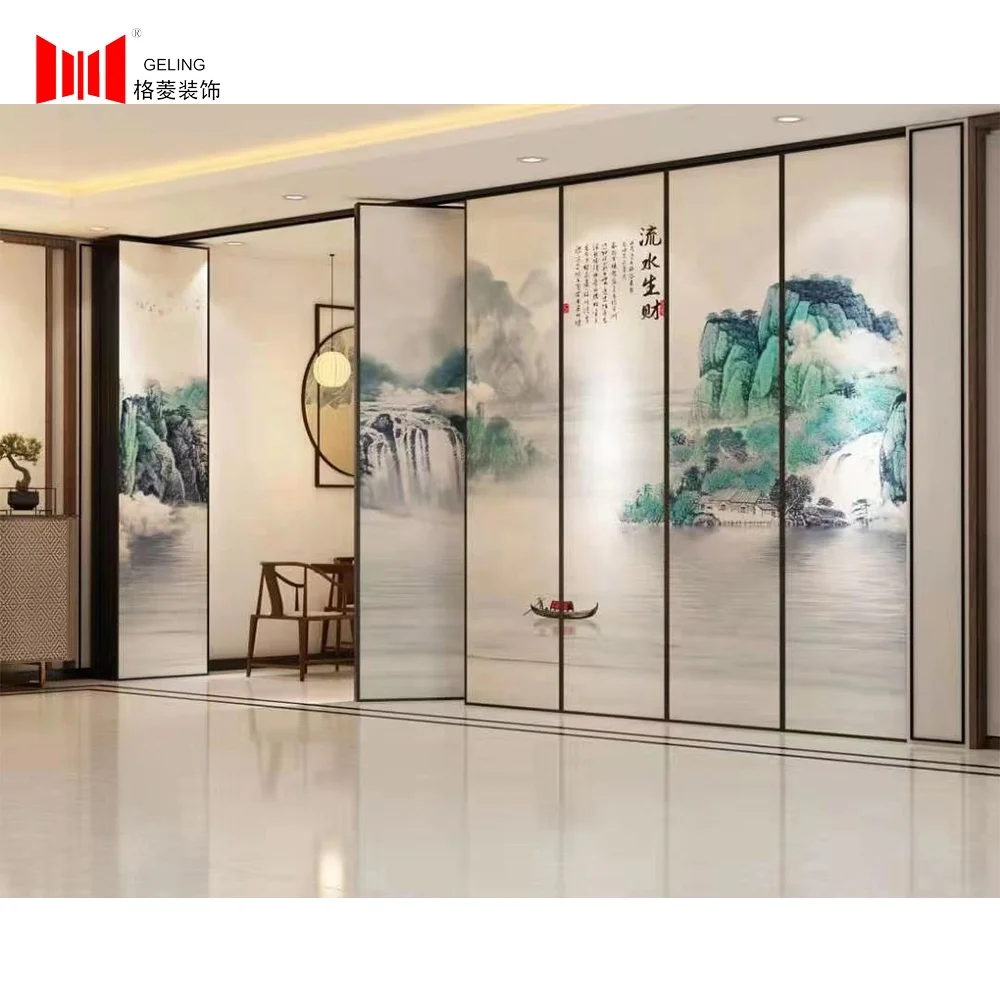 Chinese style hanging vertical folding sliding aluminum partition acoustic operable movable partition wall for conference room
