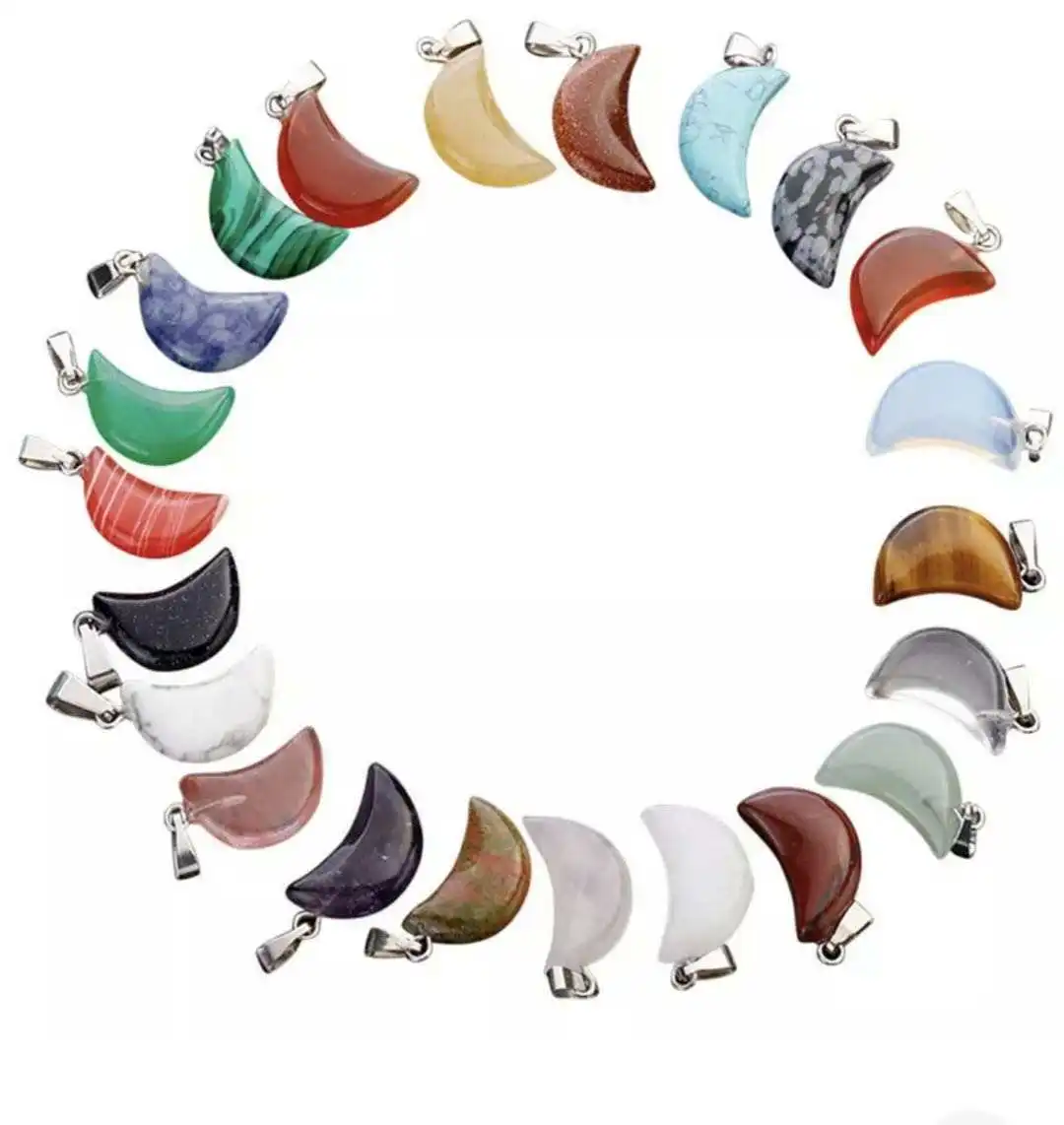 Bulk Sale  Natural Crystal moon Pendant Healing Gem Carving heart Star Crystal Pendant Decoration