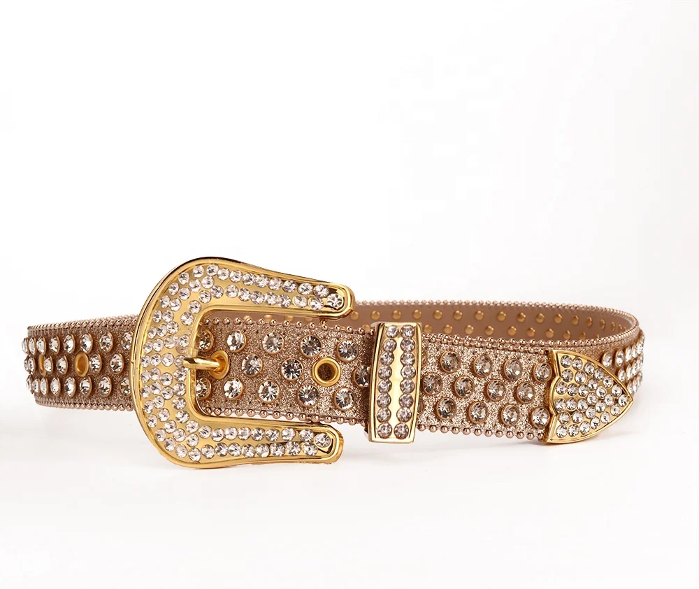 TENGMEI Bling Bling Designer Western Rhinestone Belts For Women Diamond Shinning Belt Gold Cowgirl Crystal Belts For Jeans