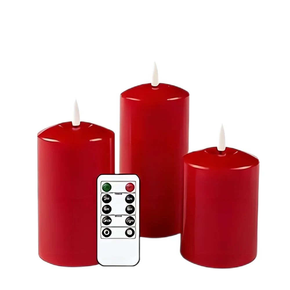 Lytes Artificial Event Decor Realistic Flameless Flickering 3D Flame Wick Real Wax Pillar LED Candle With Remote Control