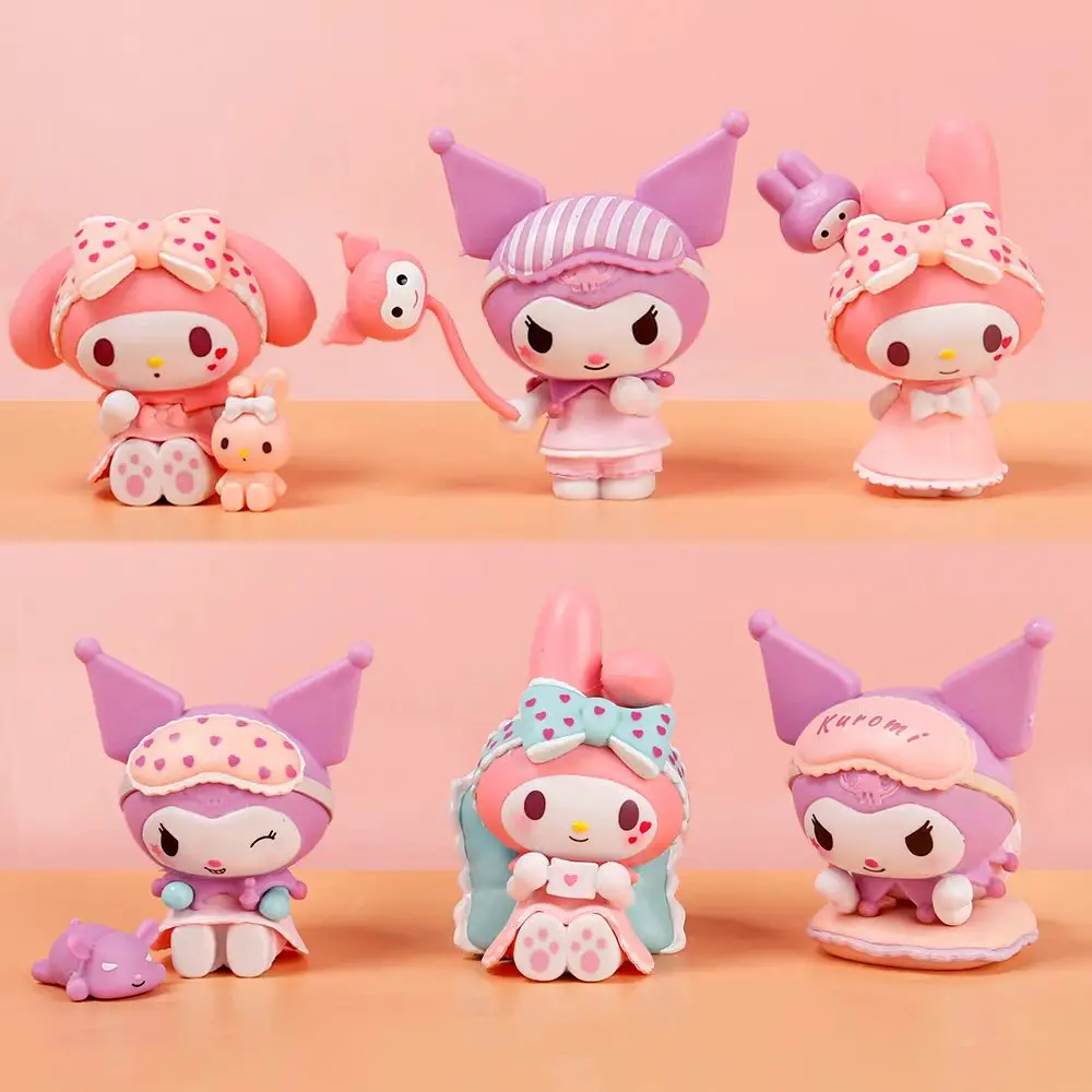 Creative Cartoon My Melody Kuromi Figurine Car Table Cake Decoration Miniature Doll Ornament Kids Action Figure Toy Wholesale