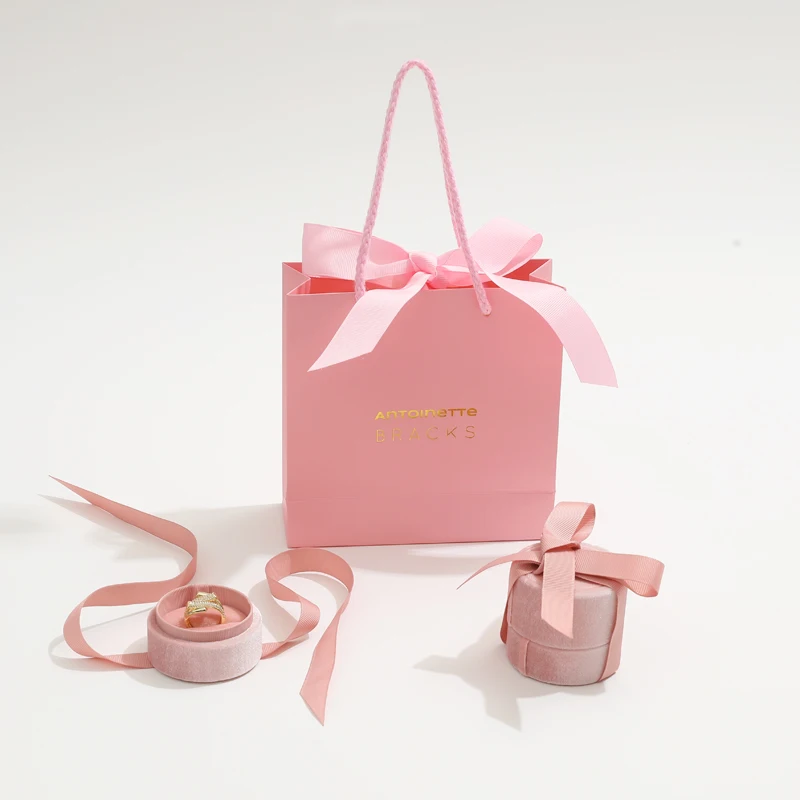 Luxury OEM Jewelry Paper Bag Custom Logo Printing Small Wedding Gift Shopping Jewelry Packaging Paper Bag with Ribbon