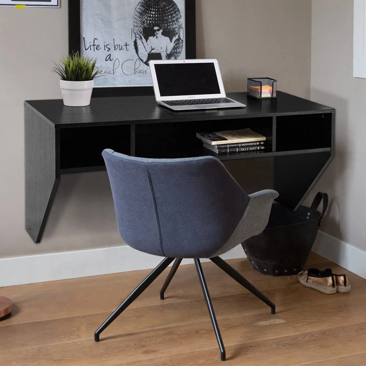 Home Office Bedroom Work Station Desk Wall Mounted Floating Computer Desk with Storage Shelves Floated PC Table