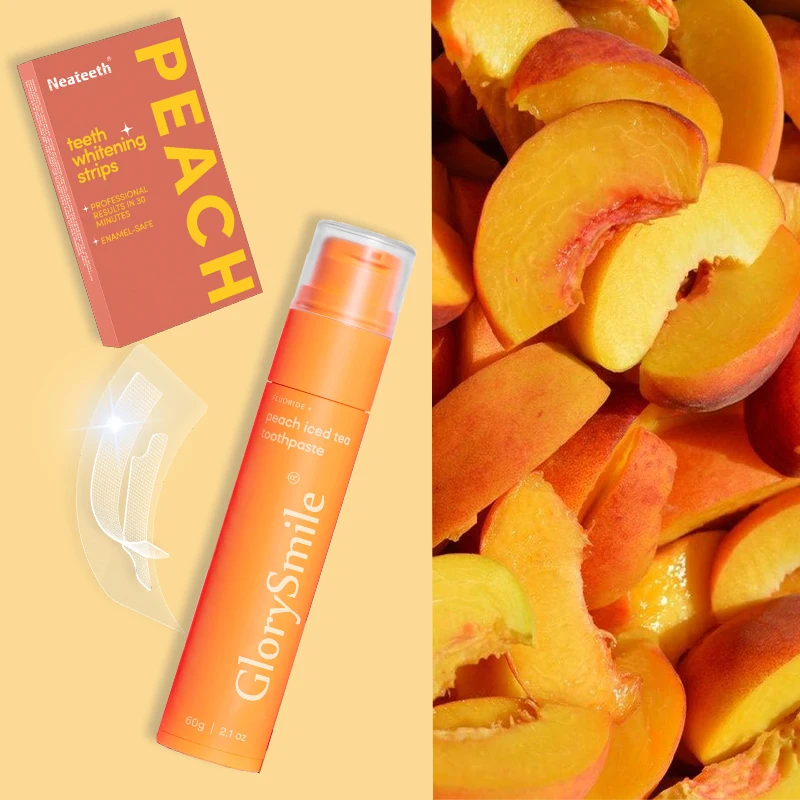 Neateeth Teeth Whitening Strips Fast Result 14 Treatment With Peach Flavor Toothpaste 60g Travel Size