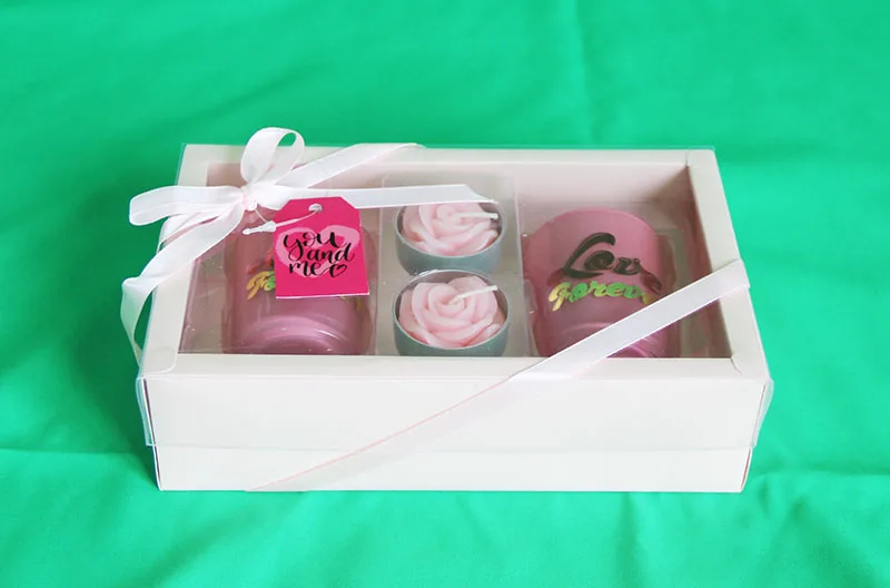 Cheap Wholesale Hot Selling pink flower glass jar style Tealight Gift Scented Candle set