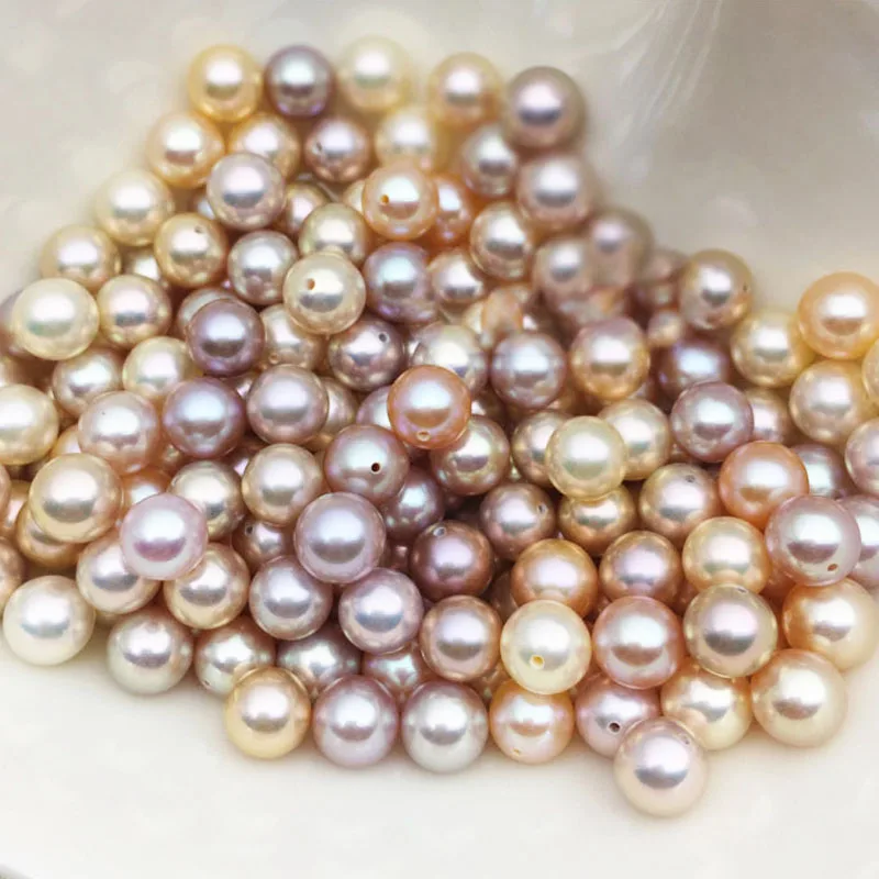 good Luster   4A full perfectly round real fresh water half drilled half hole freshwater loose pearl