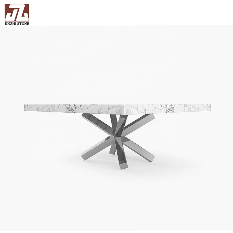 Classical natural white marble natural coffee table with stainless steel brackets hotel villa display restaurant home