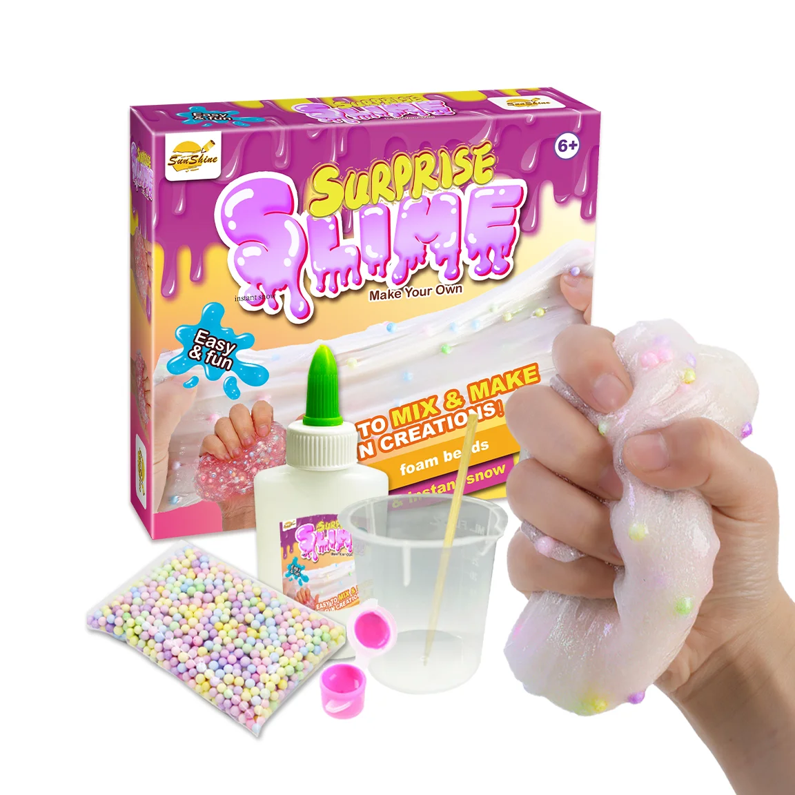 2024 Accept Custom Educational  Toy Glitter Glue Diy Slime Kit Putty Toy  For Kids With Plastic Fly Accessories