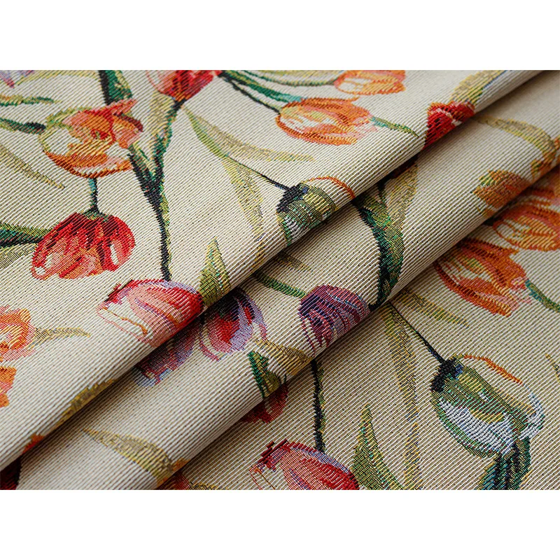2022 Europe Vintage Red Floral Rose Design Sofa Upholstery Dress Fabric Polyester Brocade Woven Jacquard Fabric