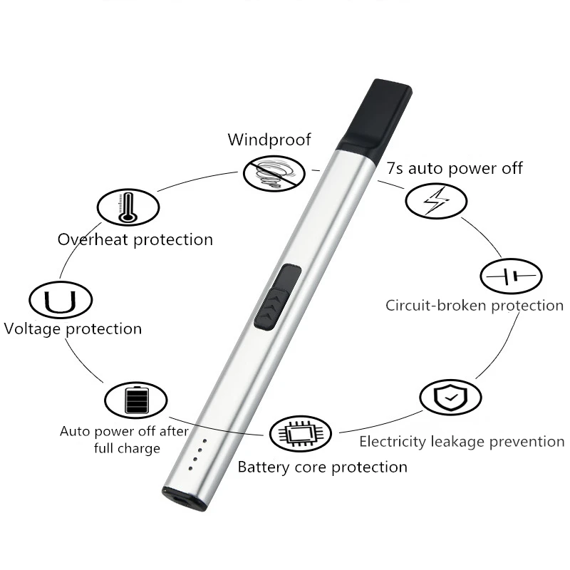 Charcoal Lighting Long USB Rechargeable Plasma Arc Lighter for Kitchen