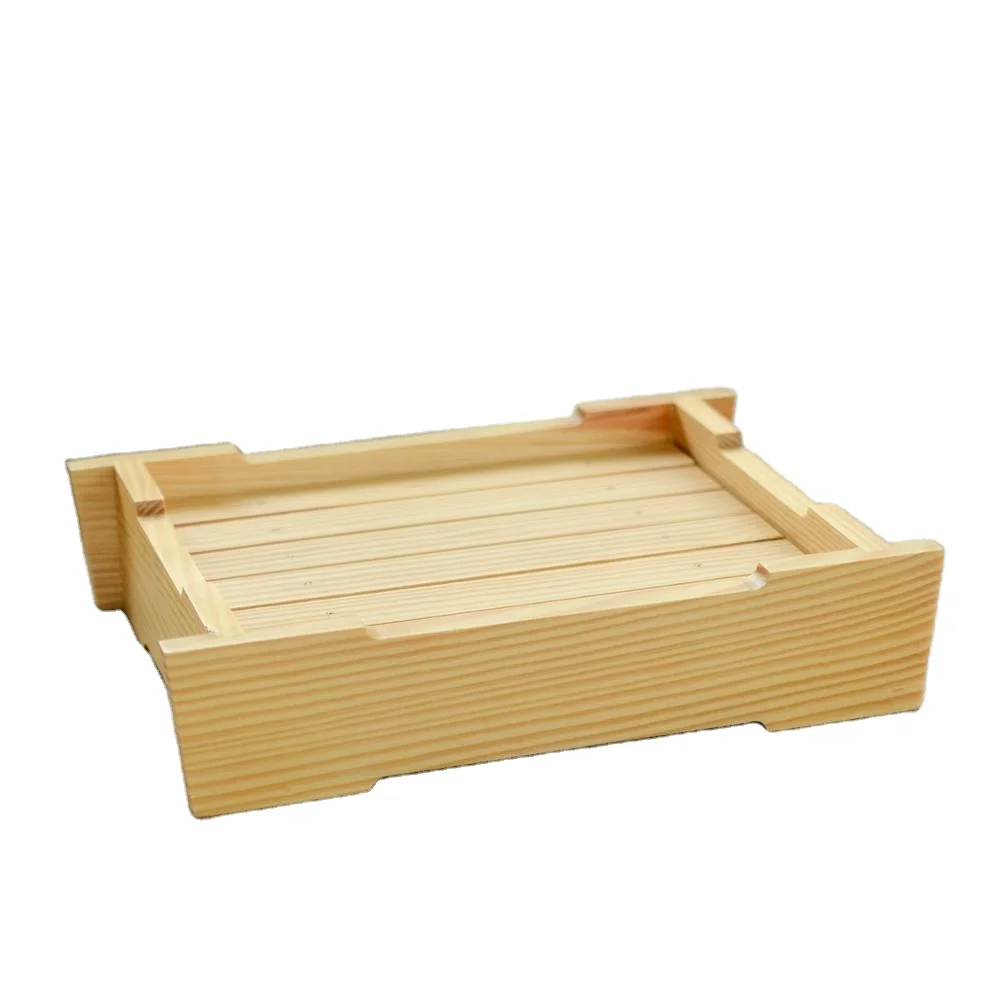 Wooden rectangle shape healthy useful sushi sashimi display shelf food storage&tray