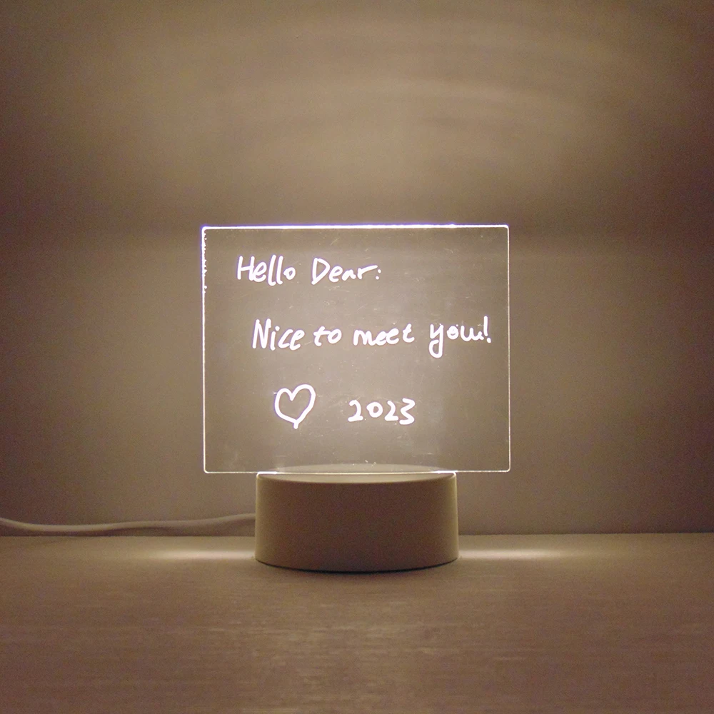 Diy LED 3d creatives Pen rewrit luminous blank led note board acrylic rewrirable night light with message board