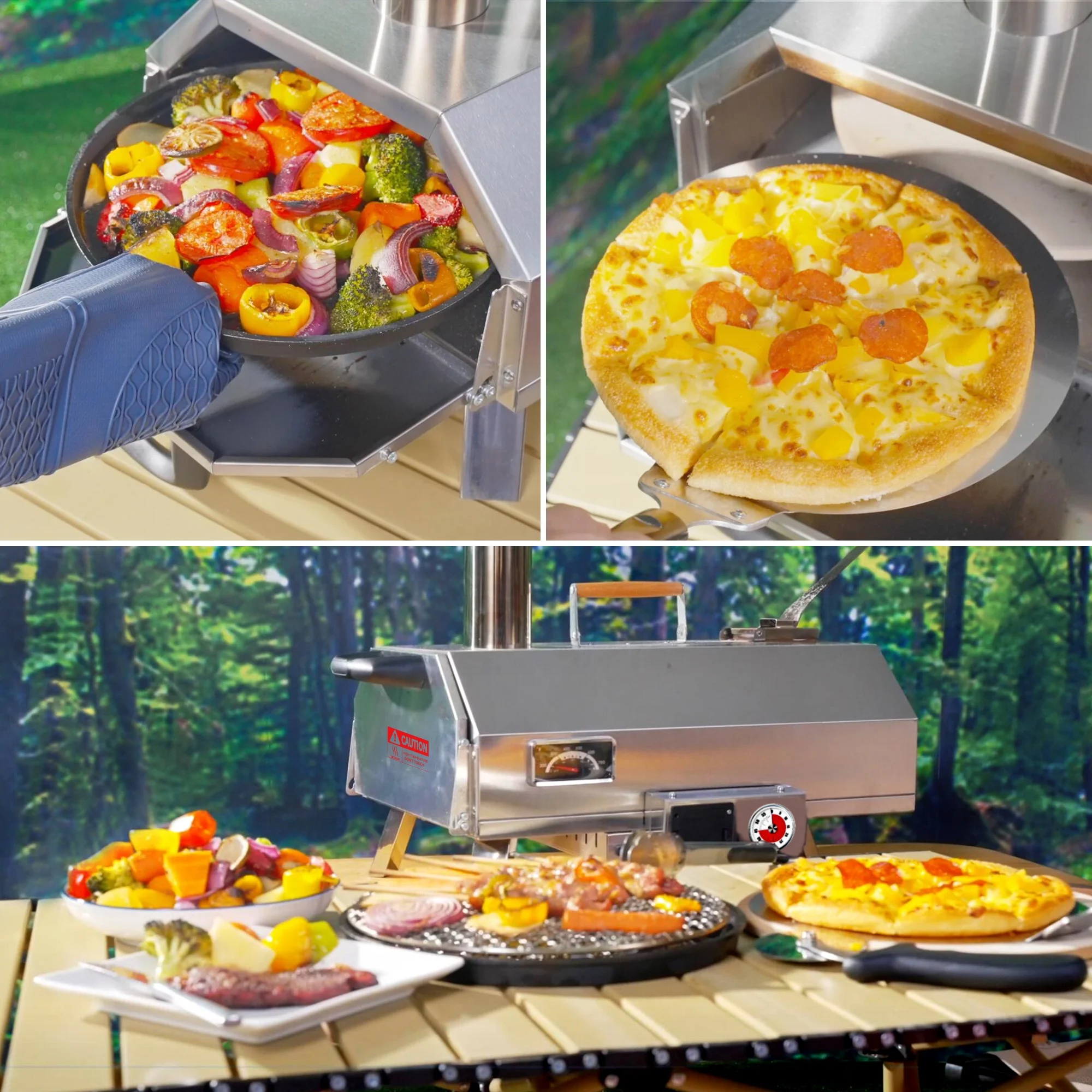 Pizza Machine Maker Automatic Rotating Bbq Grill Outdoor Wood Fired Pizza Oven