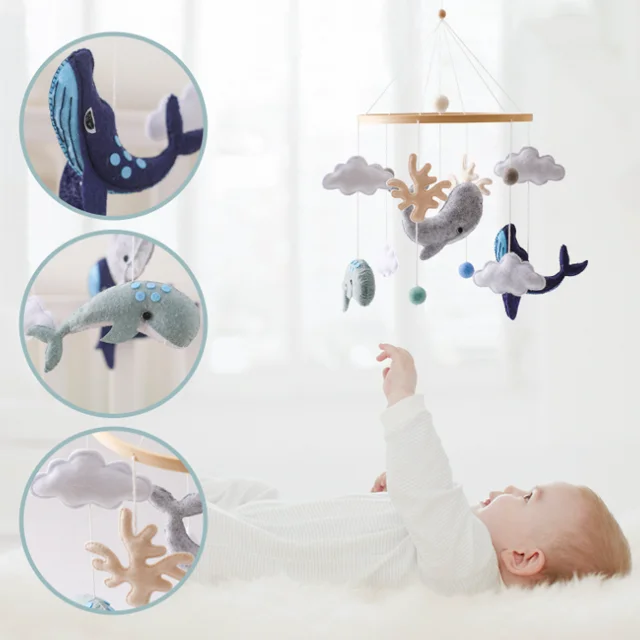 Baby Cot Mobile Crib Hanging Ornament Toy Felt Marine Animal Wind Chime Nursery Decoration Toy Bed Bell