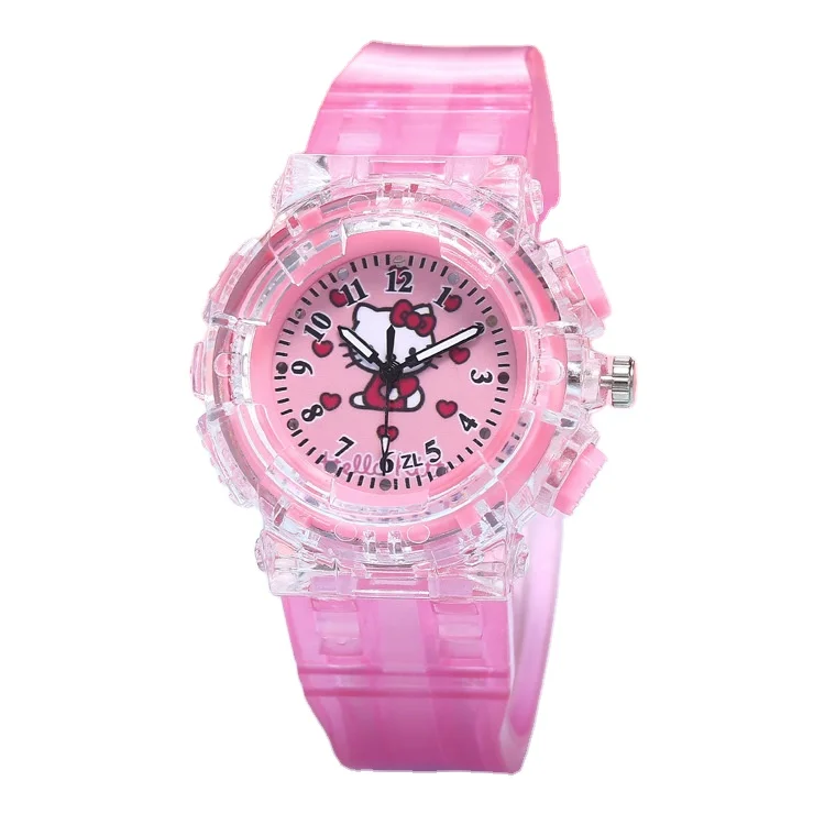 Kawaii Sanrioed Hellokitties LED Luminous Electronic Watch Cute Cartoon Girly Student Colorful Flash Digital Watch
