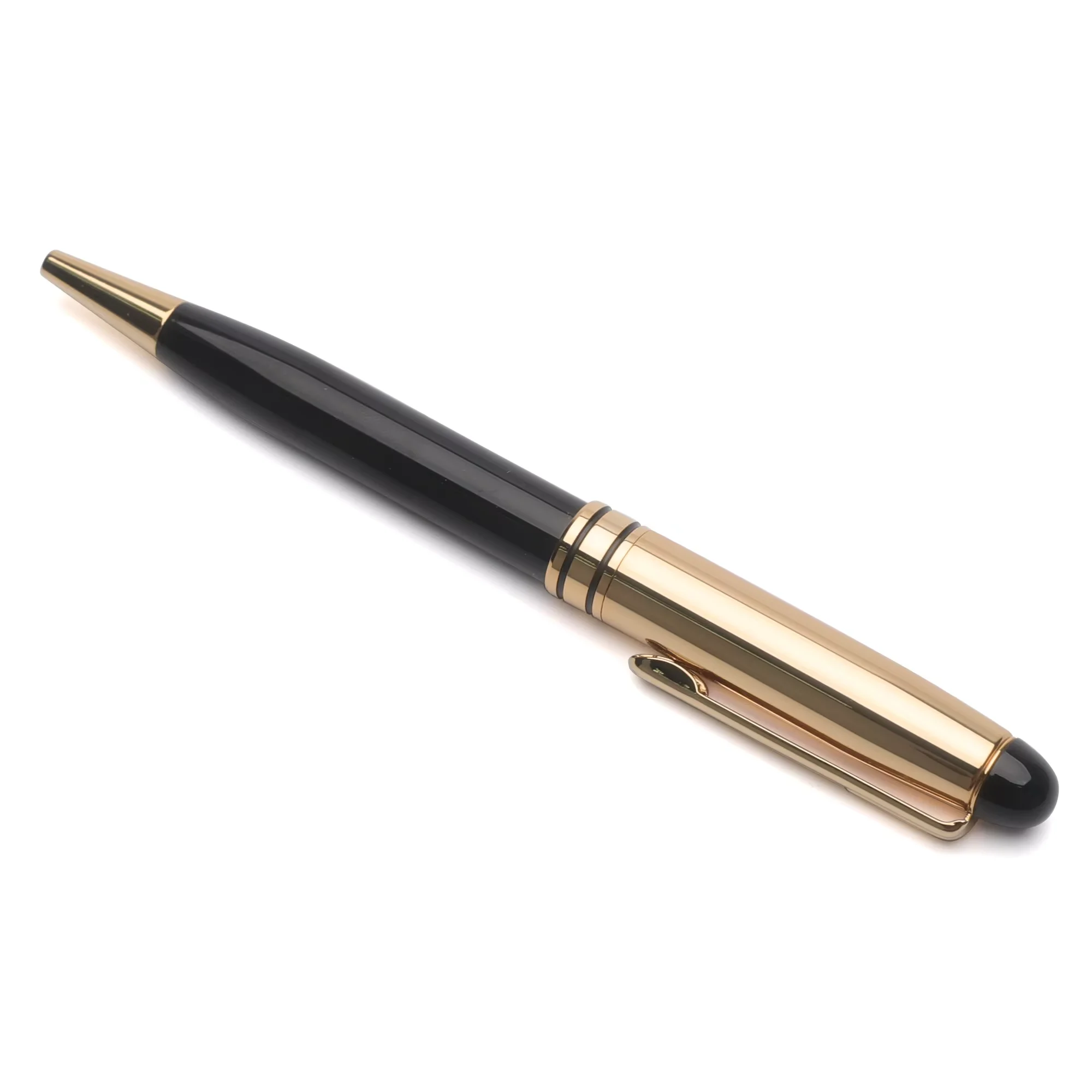 Cheap Dome Cap Metal Ballpoint Pen with Gloss Black Lacquering Gold Trim For Sale