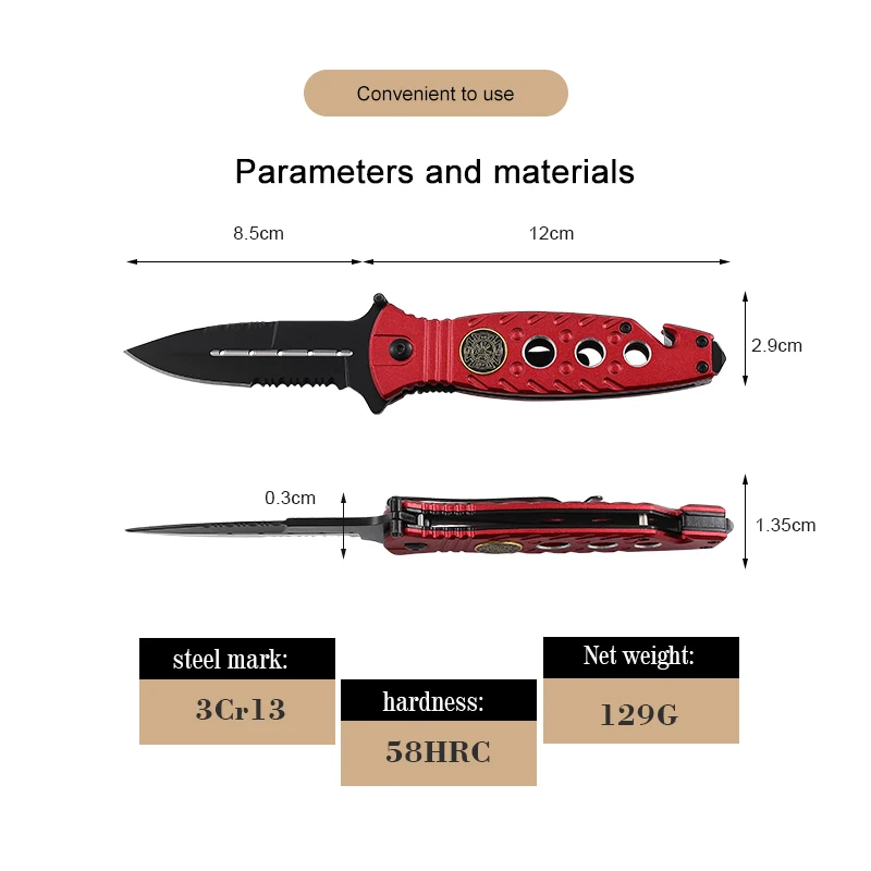 Free Sample Stainless Steel Handle Serrated Folding Pocket Knife Survival Camping Belt Clip 3cr13 Industrial Utility Knife