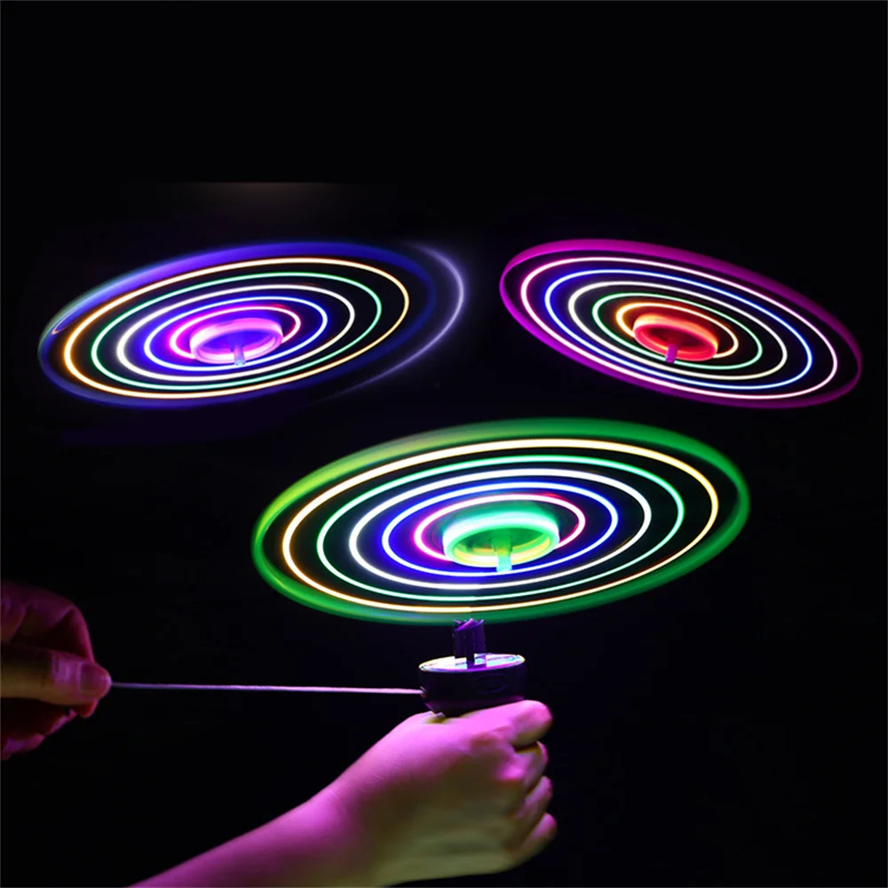 Cheap Outdoor Children Plastic Pull String Stay Wire Led Flashing Light Up Flying Saucer Disc Toy for Neon Party Supplies