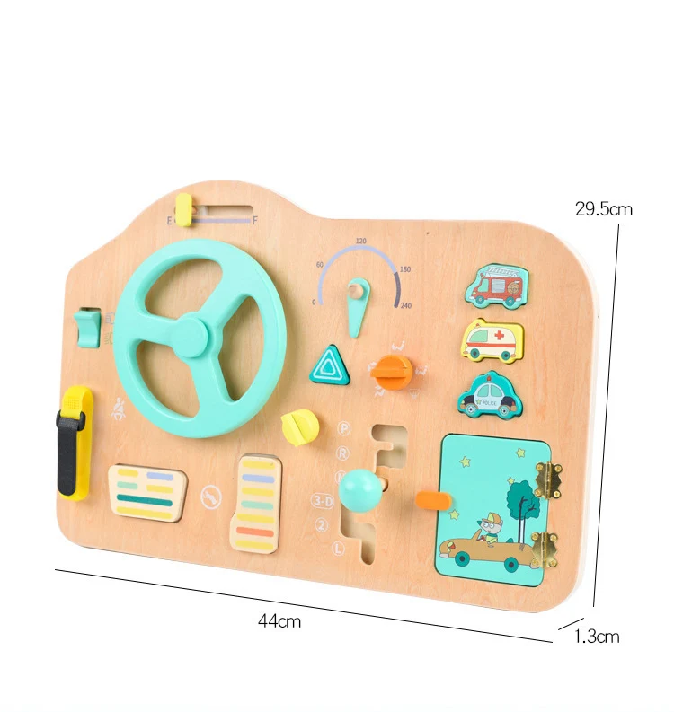 Early education simulation small driver simulation steering wheel baby car driving toys children wooden busy board toys