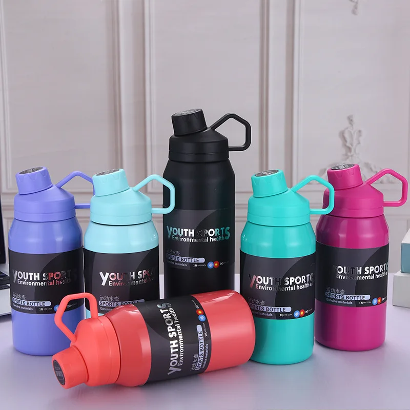 
Новый спортивный чайник высокой емкости, вакуумный термос из нержавеющей стали, чашка, стильный портативный дорожный чайник 