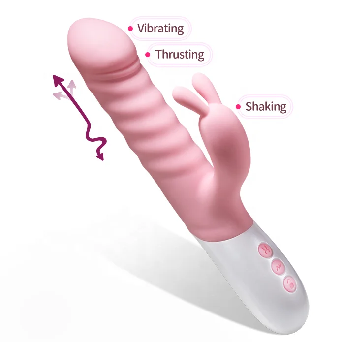 3 motors g spot thrusting rabbit vibrator, soft silicone telescopic vibrator for women clitoral stimulator