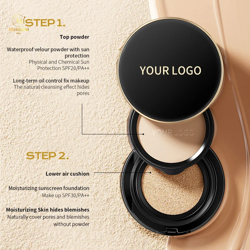 Private Label High Quality Waterproof Pressed Powder Air Cushion Bb/Cc Cream 2in1 Sunscreen Cushion Liquid Foundation