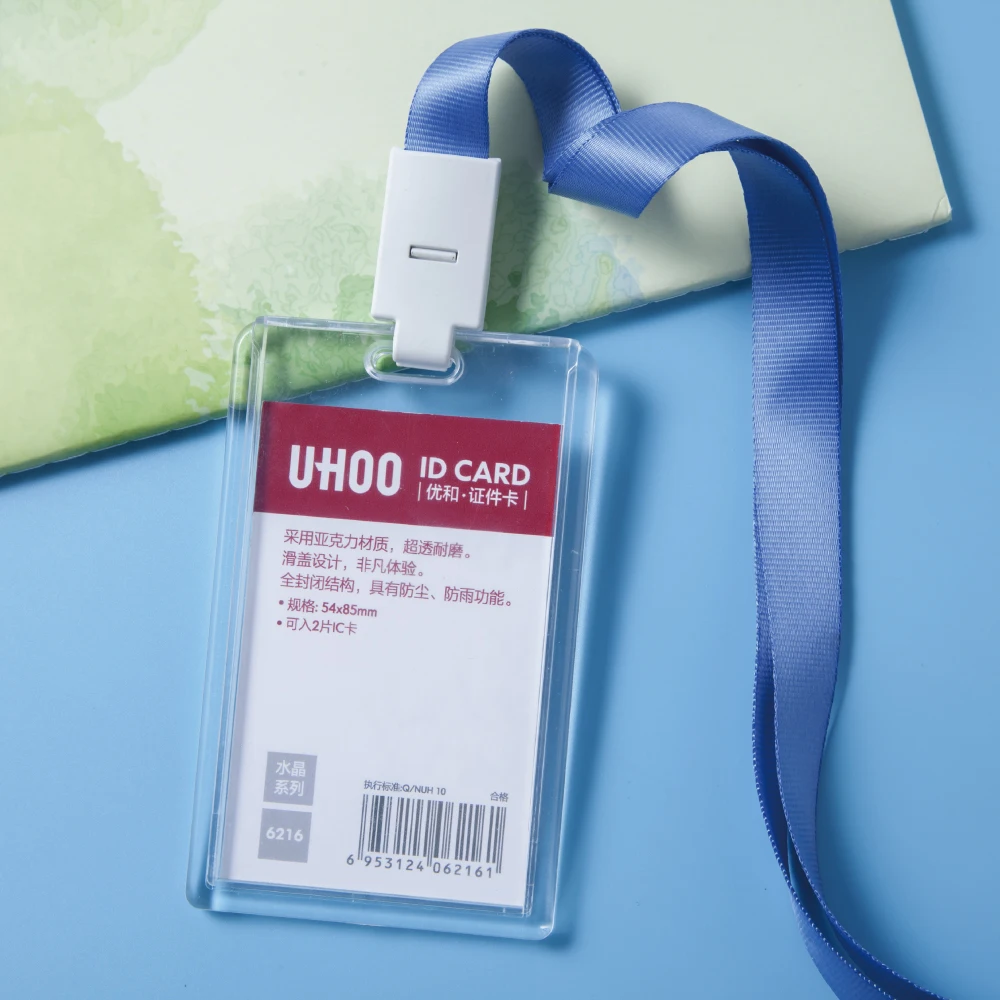 UHOO Vertical high transparent acrylicslide cover id card holder plastic Name Tag Badge Holder
