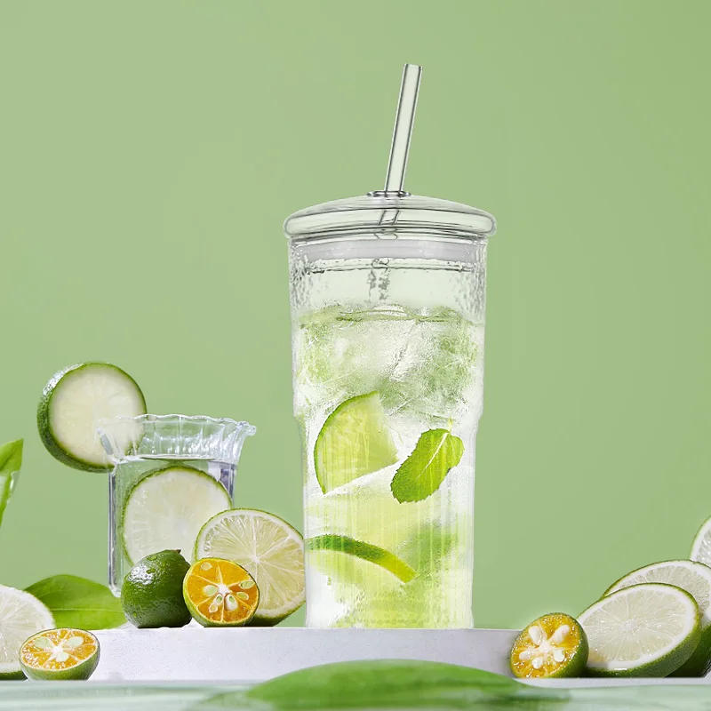 20 OZ High Borosilicate Glass Tumbler Iced Coffee Water Smoothie Bar Glassware Mug Clear Glass Cups With Lids and Glass Straws