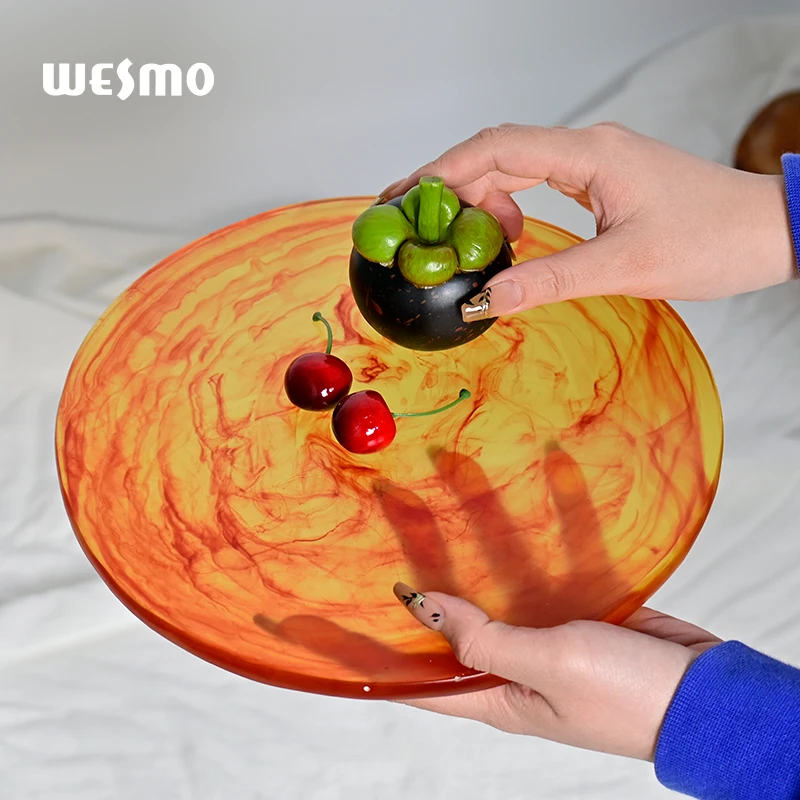 Custom Wholesale 9.72 inch Cheese Board Creative Round Food Serving Plate Dinnerware Resin Decorative Tray Cheese Plate