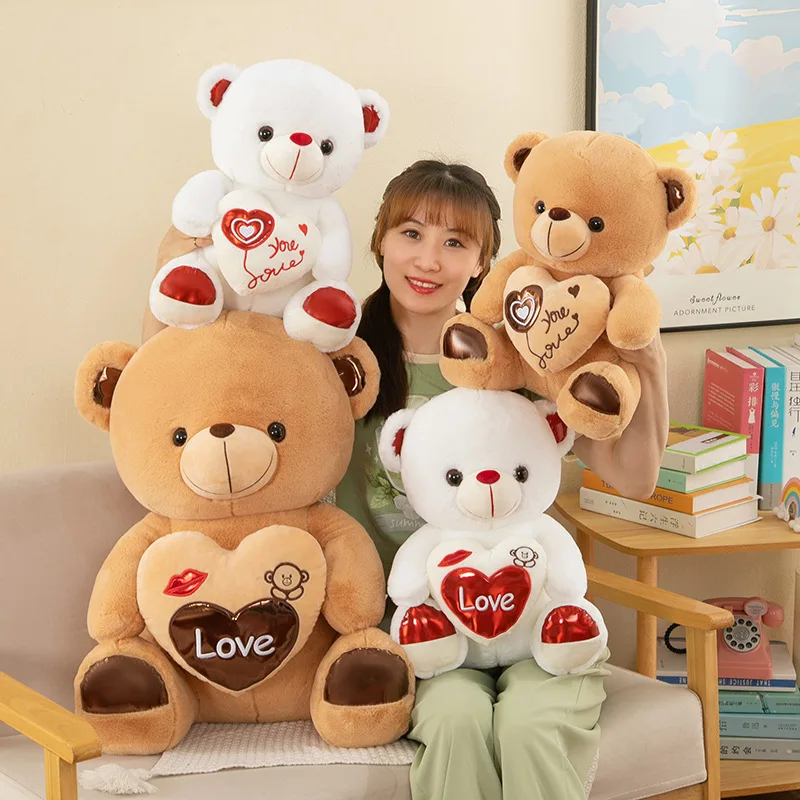 Love Heart Teddy Bear Stuffed Animal Plush Toys Couple Dolls Wedding Decoration Birthday Valentines Gifts