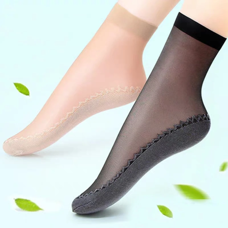 Spring Summer Women Soft Socks Velvet Silk Socks Non-Slip Bottom Splice Transparent Ladies Ultrathin Breathable Sock