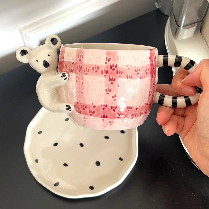 Lelyi Factory direct selling ins 3d cute koala ceramic coffee mug unique cartoon afternoon tea cup set