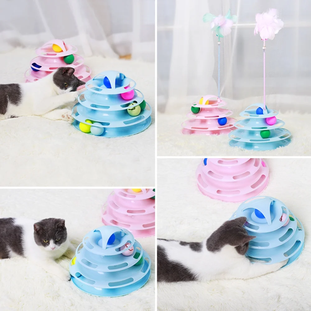 2020 Funny 4 Layers Interactive Turntable Circle Track Plastic Disk Moving Balls Kitten Cats Pet Toys