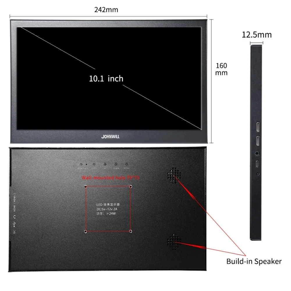 
10.1 inch 2K LCD Display Monitor 2560x1660 Touch Screen 5V Power USB Powered 