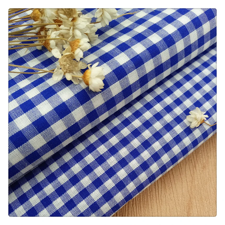 yarn dyed jacquard interlock flannel TC polyester cotton plaid yarn dyed check stock woven fabric for clothing