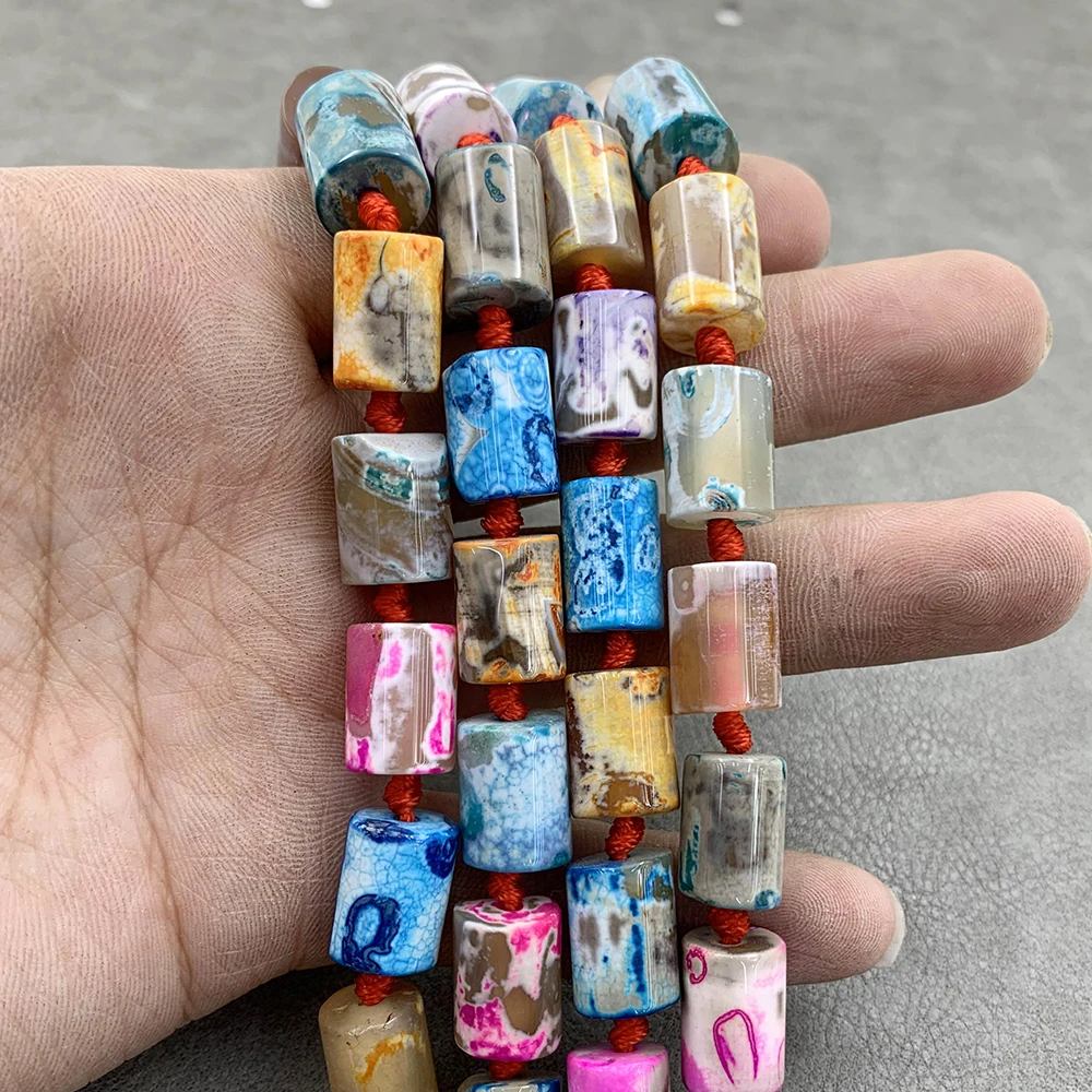 Colorful patter cube shaped loose beads strands Agate/jade Natural semi-precious stone Loose bead stone make Bracelets/Necklaces
