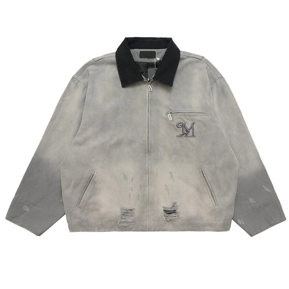 Custom Heavyweight Windproof Canvas Varsity Jacket High Quality Winter Cargo Jacket with Wash Fade for Casual Wear