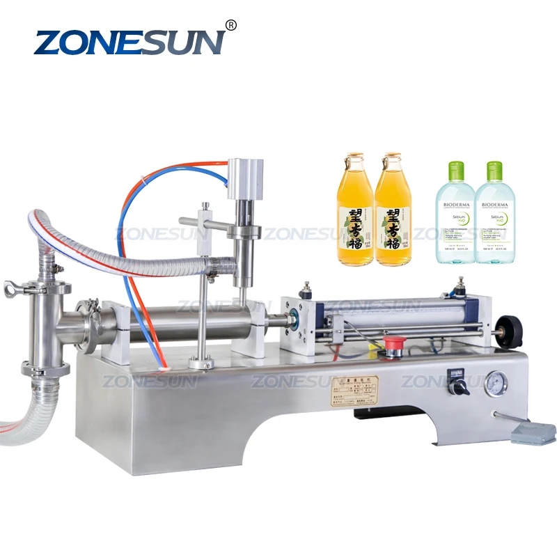 ZONESUN 10-100ML Pneumatic Piston Liquid Filler Shampoo Milk Juice Vinegar Coffee Oil Drink Detergent Filling Machine Supply