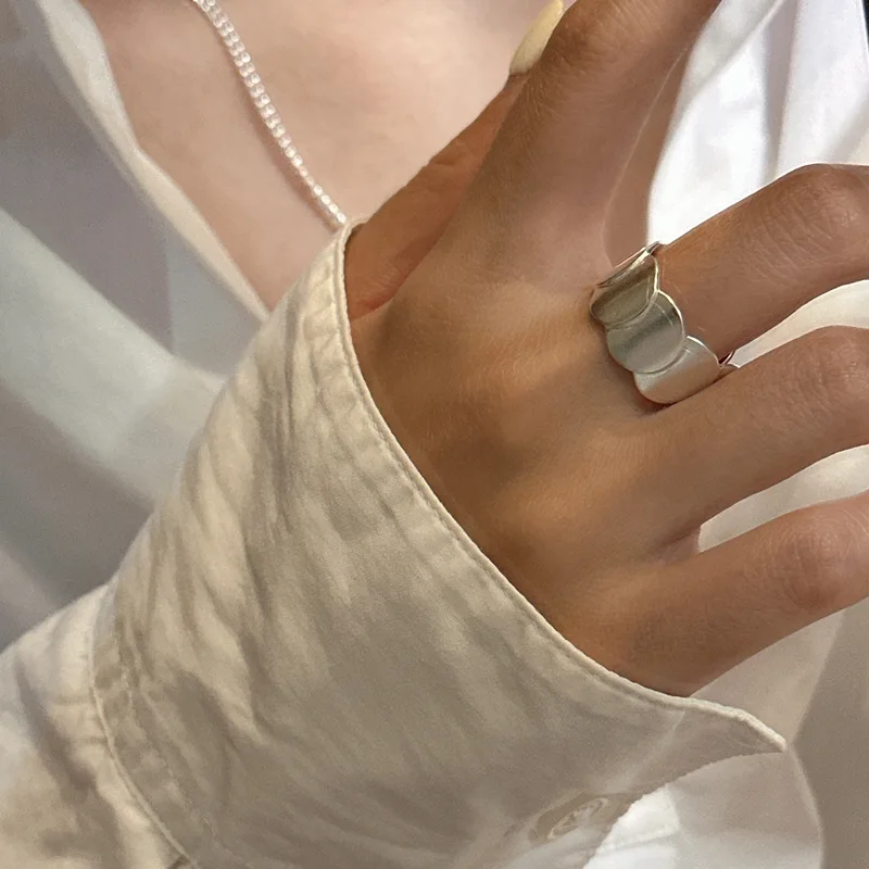 Geometric Matte Finished Round Disc Linked Open Rings For Women  925 Sterling Silver Fine Jewelry