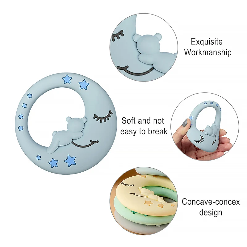 Moon Shape Food Grade Baby Silicone Teether Ring Babi Toy Pendants Diy Teething Molar Bpa Free Baby Teethers