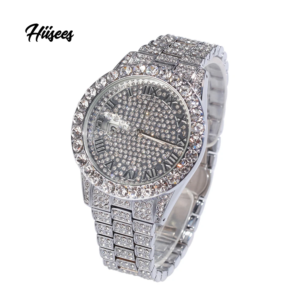 Hip Hop White Gold Plated Iced Out Micro CZ Diamond Wholesale Waterproof Watch Jewelry Men Women Wrist Digital Quartz Watches