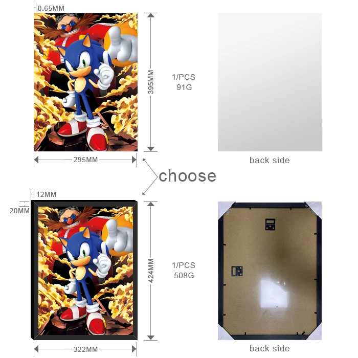 Best Selling Advertising Gift 3D flip Lenticular Anime Poster Printing 30*40cm  Picture Frame