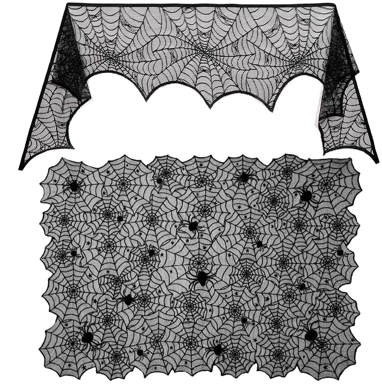 18 Inchx96 Inch Halloween Lace Spider Web Fireplace Mantle Scarf Cover Rectangular Black Tablecloth Festive Party Halloween