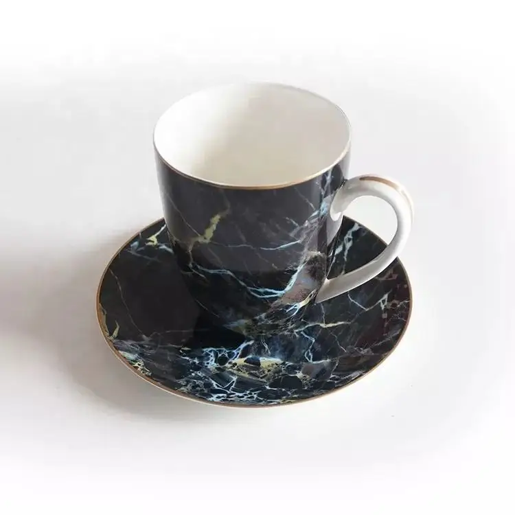 2024  Fine Bone China Ceramic Porcelain Black Marbling Coffee cup Mug